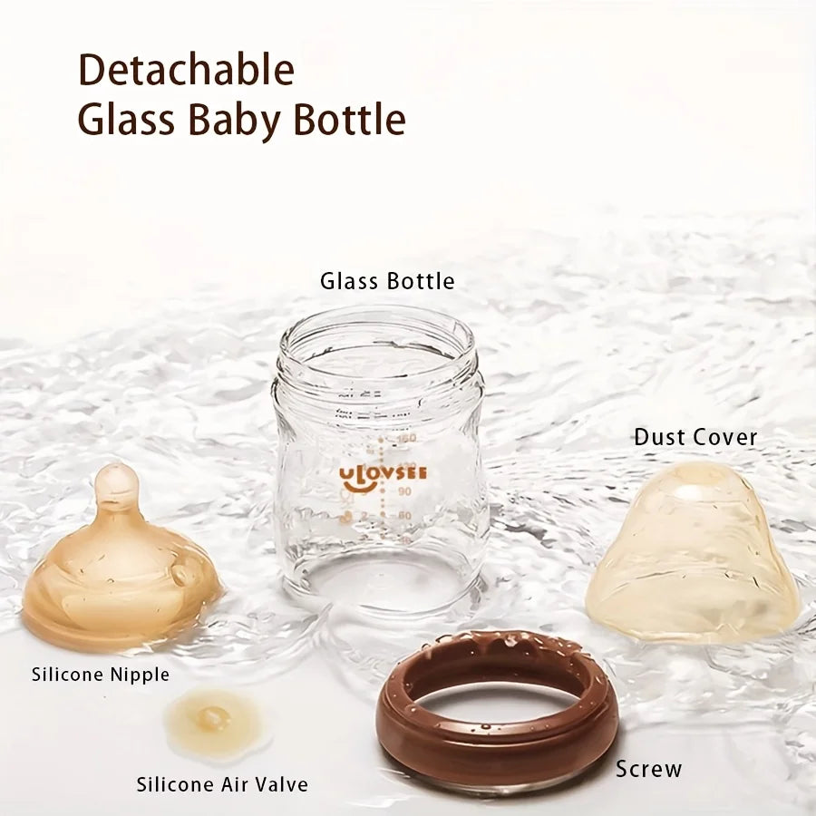 4oz,8oz High Borosilicate Glass Baby Bottles, Wide-Neck Feeding Bottle with Bottom Air Balance Hole/Valve, Glass Milk Bottle - Merit Sell