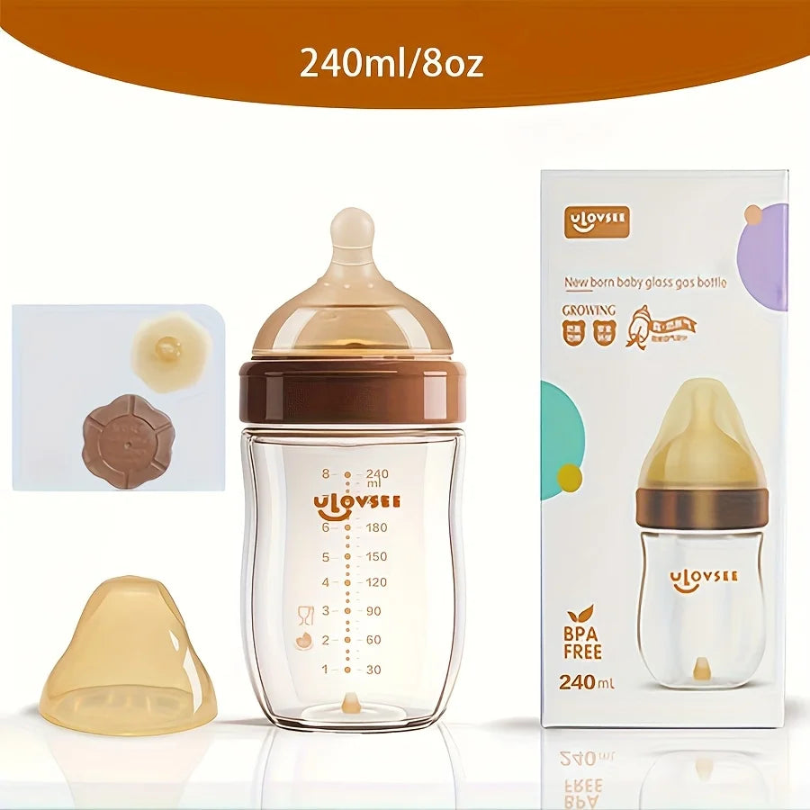 4oz,8oz High Borosilicate Glass Baby Bottles, Wide-Neck Feeding Bottle with Bottom Air Balance Hole/Valve, Glass Milk Bottle - Merit Sell