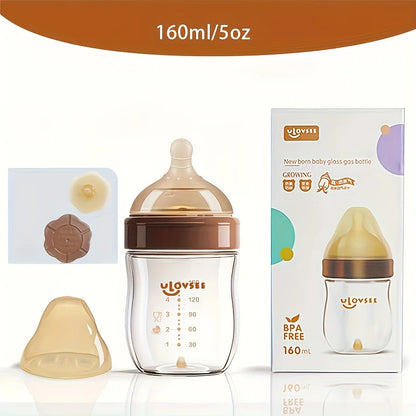 4oz,8oz High Borosilicate Glass Baby Bottles, Wide-Neck Feeding Bottle with Bottom Air Balance Hole/Valve, Glass Milk Bottle - Merit Sell