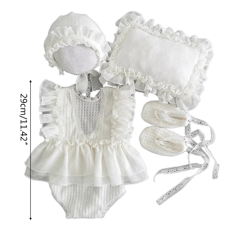 5 Pcs Newborn Photography Props Baby Lace Cute Romper Dress Hat Pillow Shorts Shoes Set Soft Cotton Bodysuit Jumpsuit - Merit Sell