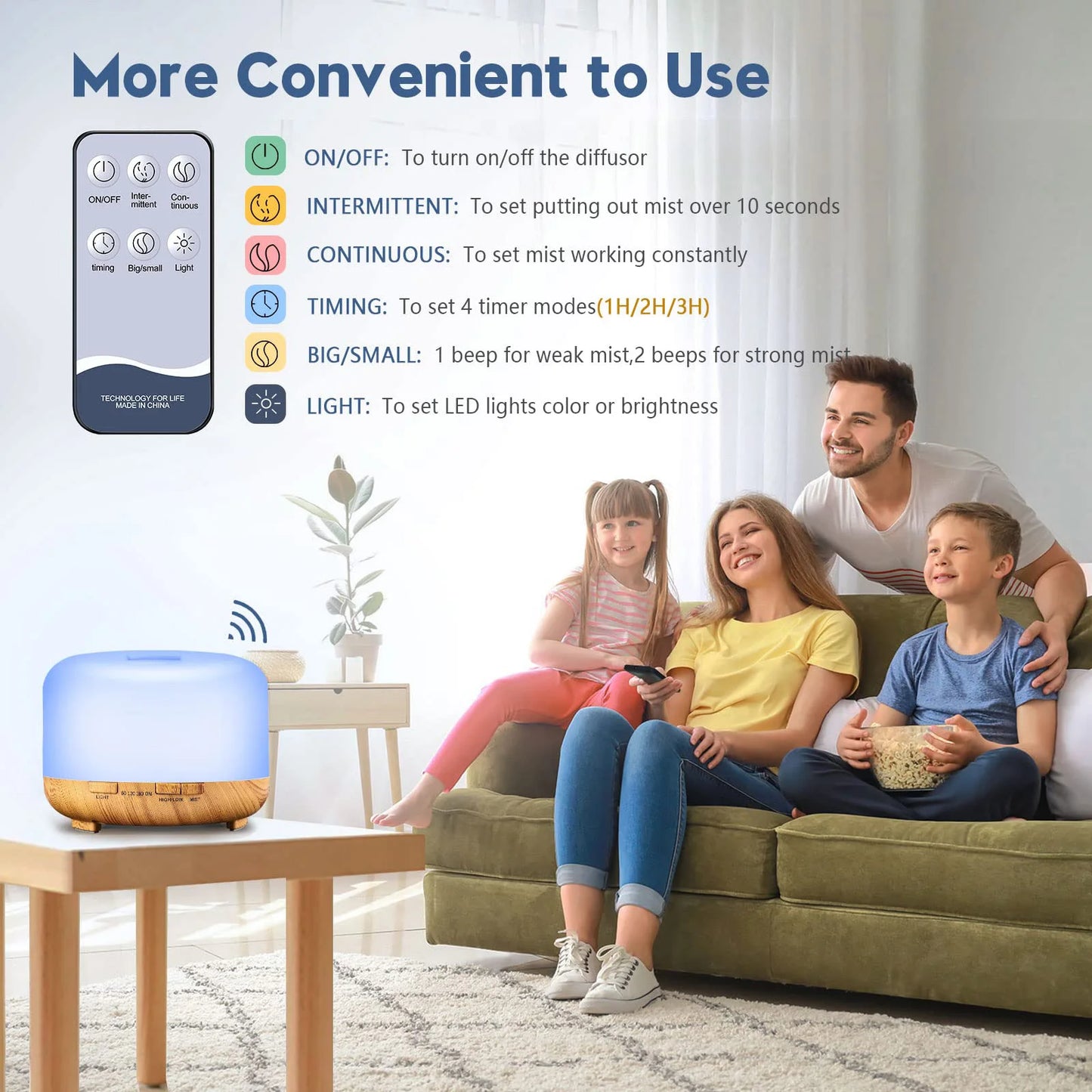 500ML Aromatherapy Oil Diffuser, Aroma Diffuser with 6 Bottle 10ML Essential Oil Set (Lavender/Rose/Jasmine/Lemon/Hilton/Ocean) - Merit Sell