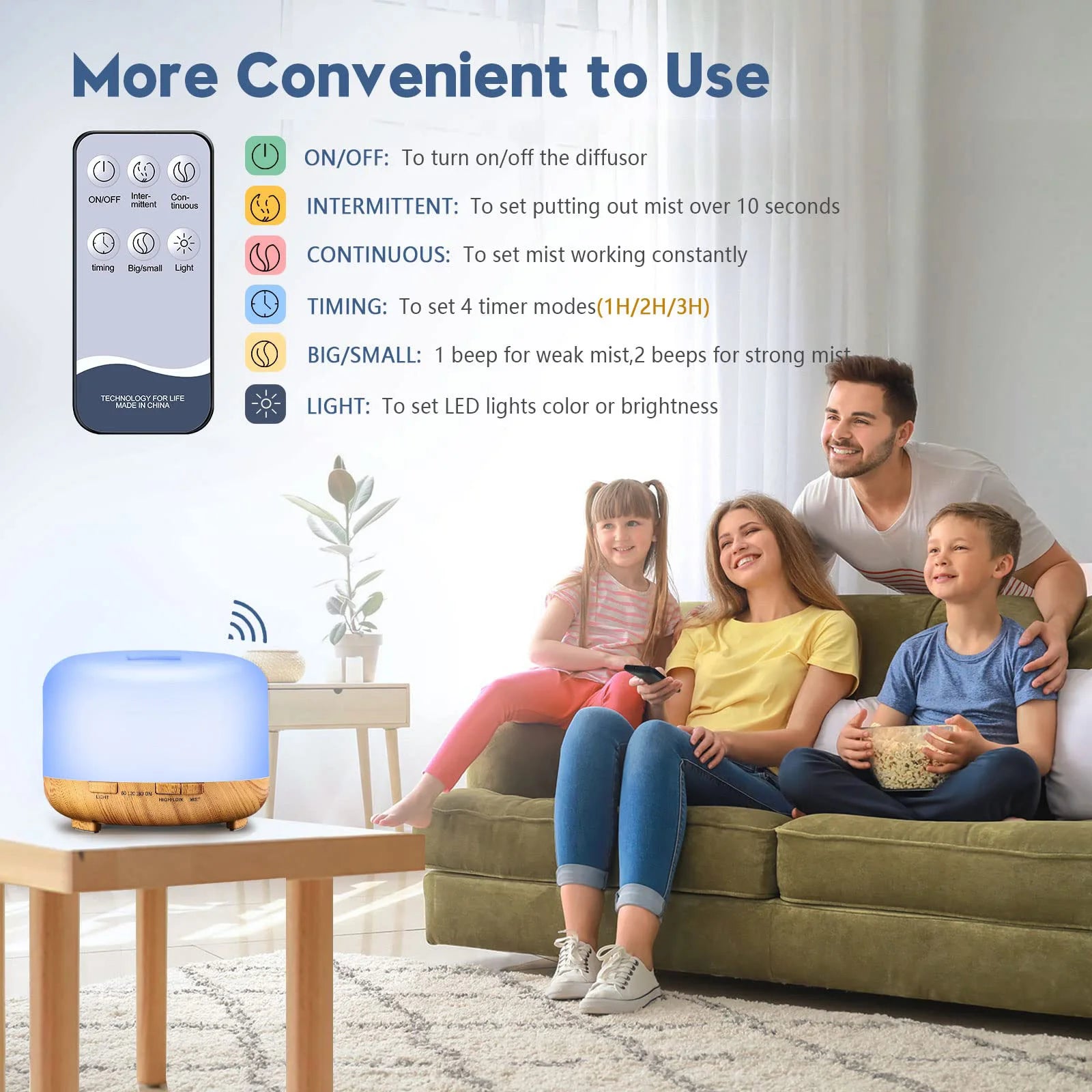 500ML Aromatherapy Oil Diffuser, Aroma Diffuser with 6 Bottle 10ML Essential Oil Set (Lavender/Rose/Jasmine/Lemon/Hilton/Ocean) - Merit Sell