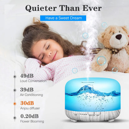 500ML Aromatherapy Oil Diffuser, Aroma Diffuser with 6 Bottle 10ML Essential Oil Set (Lavender/Rose/Jasmine/Lemon/Hilton/Ocean) - Merit Sell