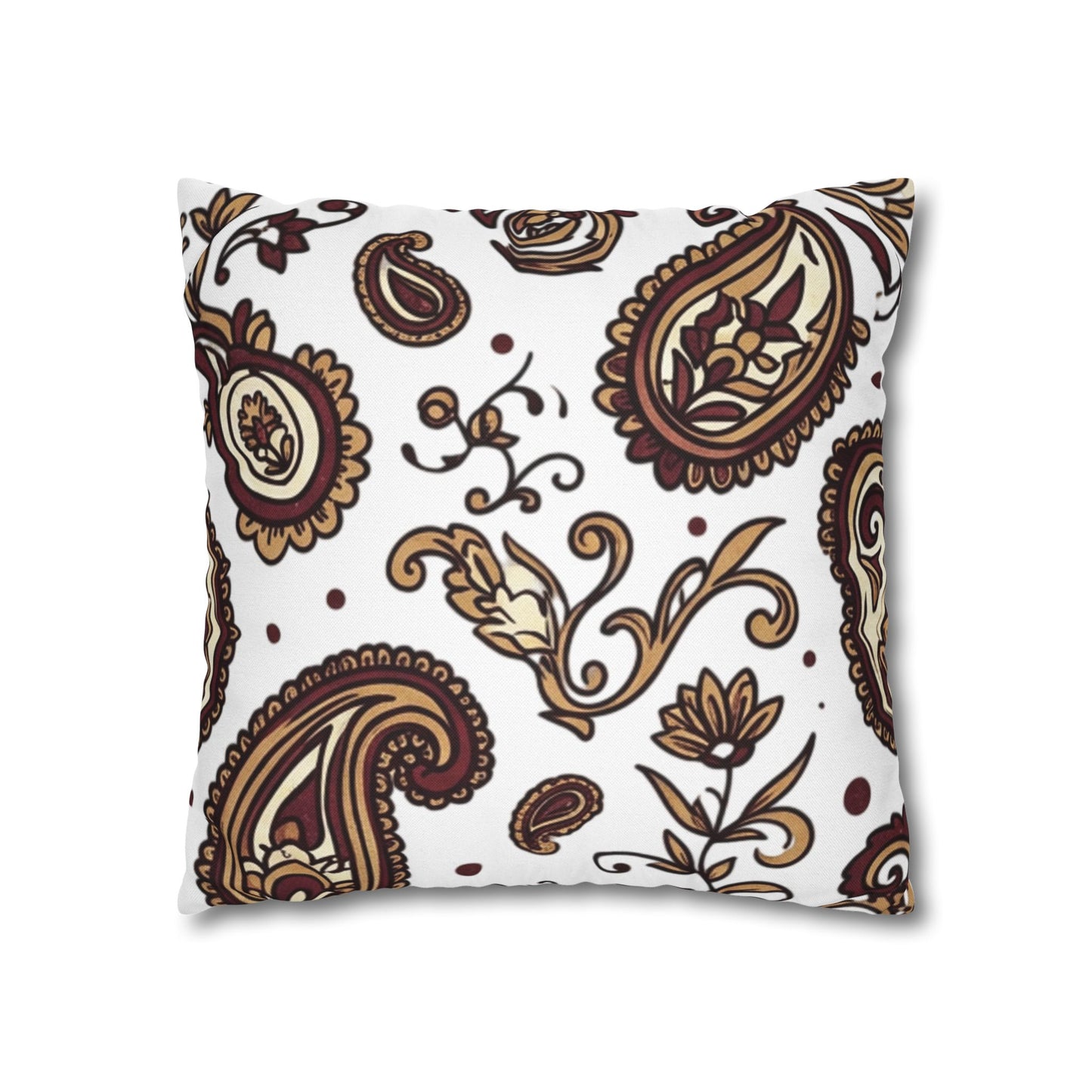 Paisley Pattern Decorative Pillow Cover — Brown & Gold Square Throw Pillowcase