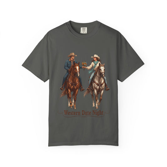 Western Date Night T-Shirt — Cowboy & Cowgirl Horseback Romance Tee