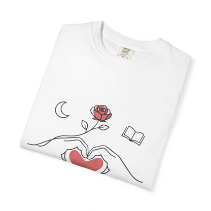 Heart Hands Graphic T-Shirt — Cozy Home, Tea & Book Love Design