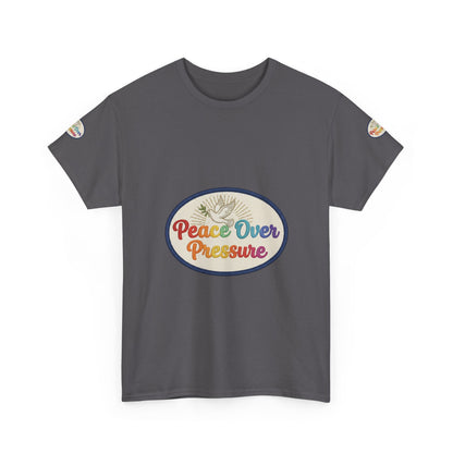 Peace Over Pressure T-Shirt — Retro Rainbow Dove Tee