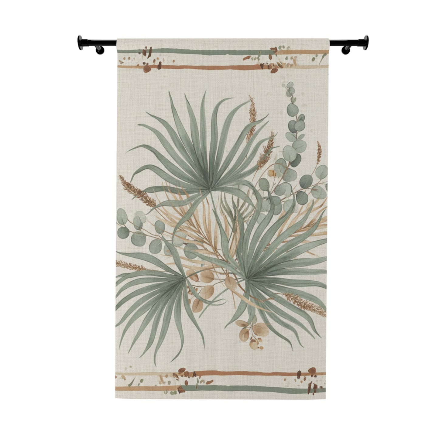 Botanical Palm Window Curtain — Neutral Green Tropical Sheer Panel