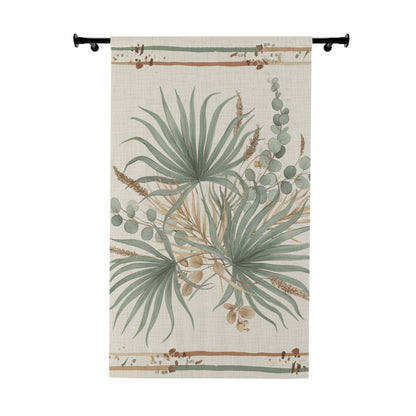 Botanical Palm Window Curtain — Neutral Green Tropical Sheer Panel