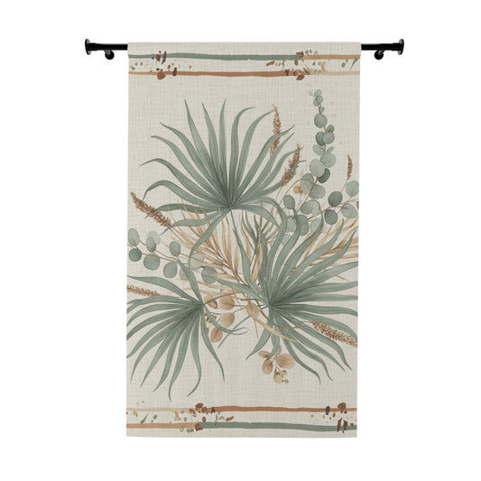 Botanical Palm Window Curtain — Neutral Green Tropical Sheer Panel Merit Sell