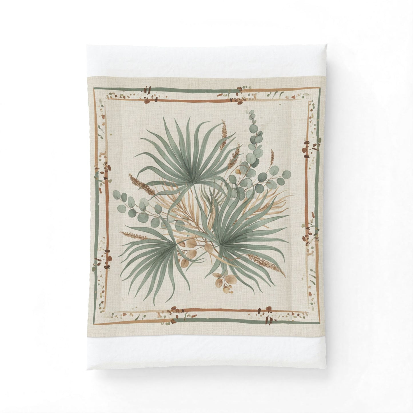 Botanical Palm Cotton Comforter – Neutral Green Leaf Bedding