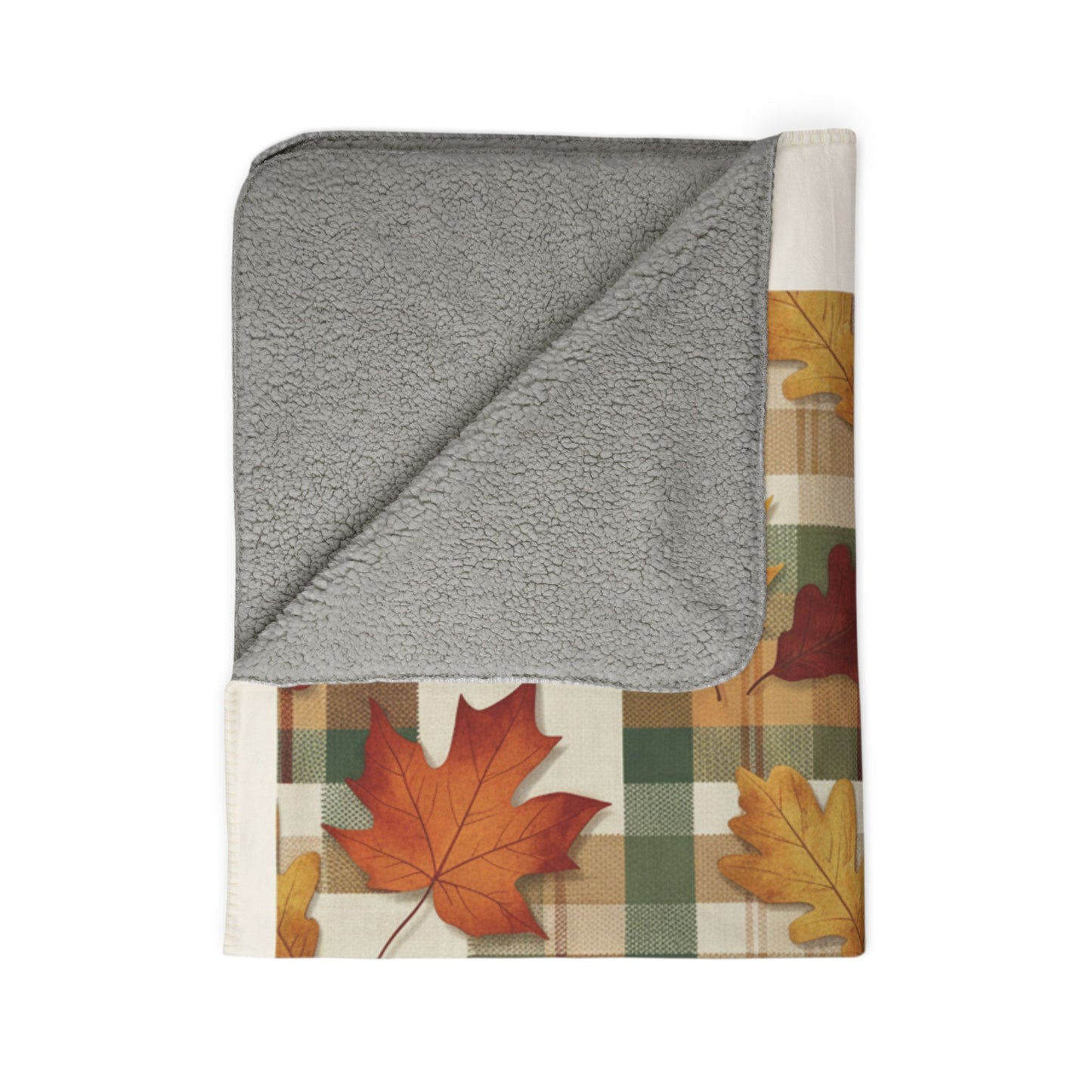 Autumn Plaid Sherpa Blanket — Cozy Fall Leaves Throw for Home & Gifting