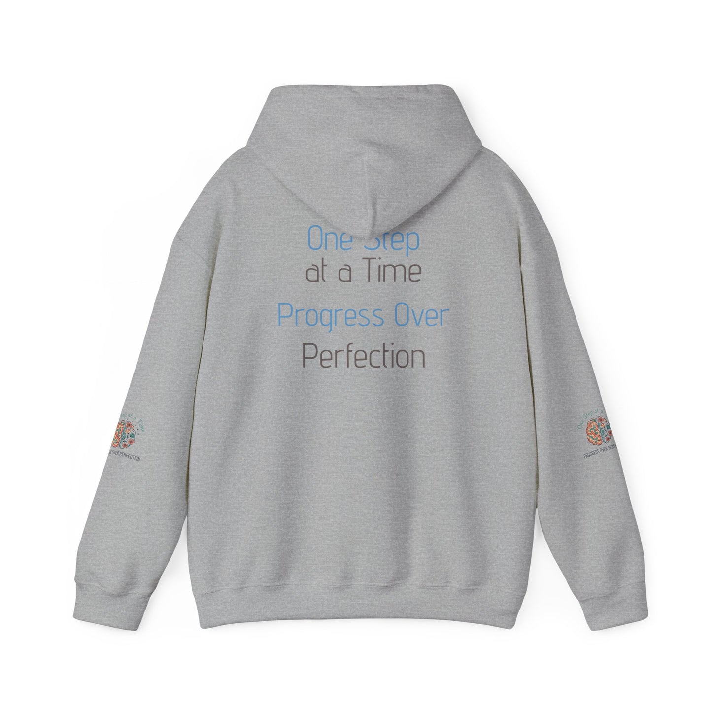 Hoodie — 'One Step at a Time' Brain & Flowers Motivational Pullover