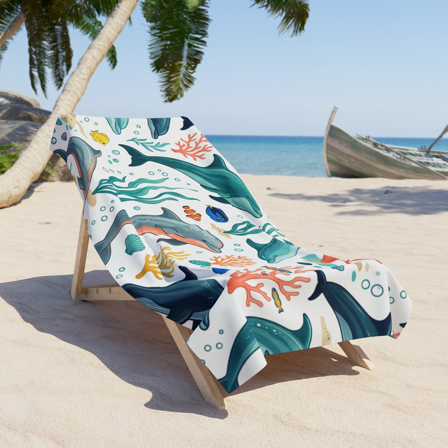Dolphin Coral Beach Towel — Colorful Ocean Life Print