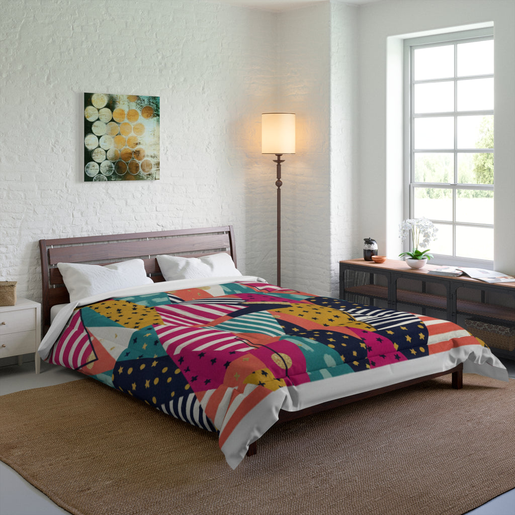 Geometric Colorblock Comforter — Bold Abstract Triangle Pattern