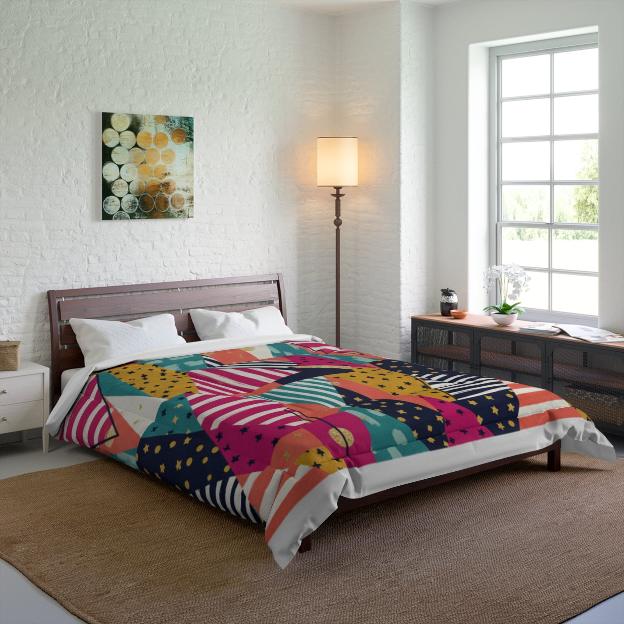 Geometric Colorblock Comforter — Bold Abstract Triangle Pattern