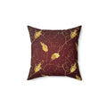 Square Pillow — Burgundy Faux Suede with Gold Botanical Accents
