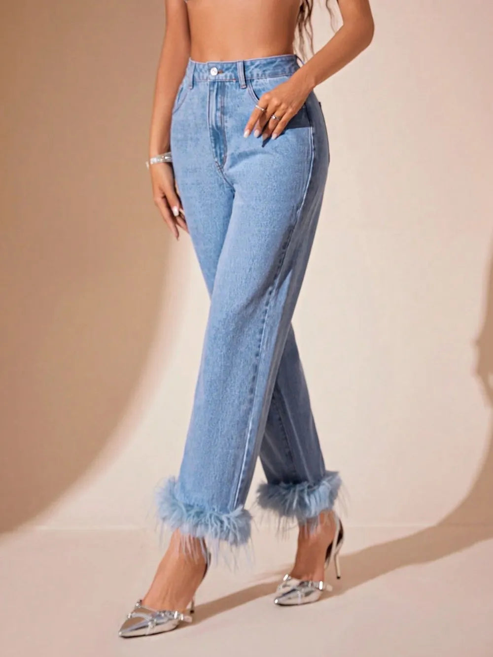 Plush Hem High Rise Straight Jeans - Merit Sell