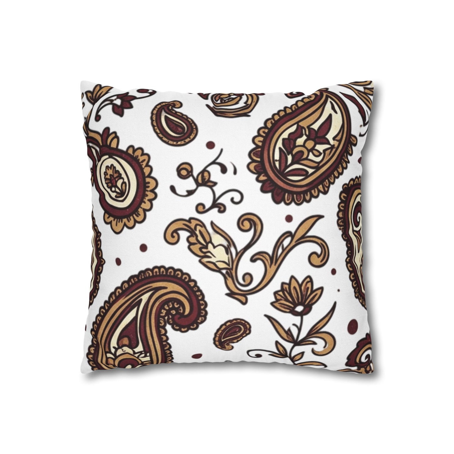 Paisley Pattern Decorative Pillow Cover — Brown & Gold Square Throw Pillowcase