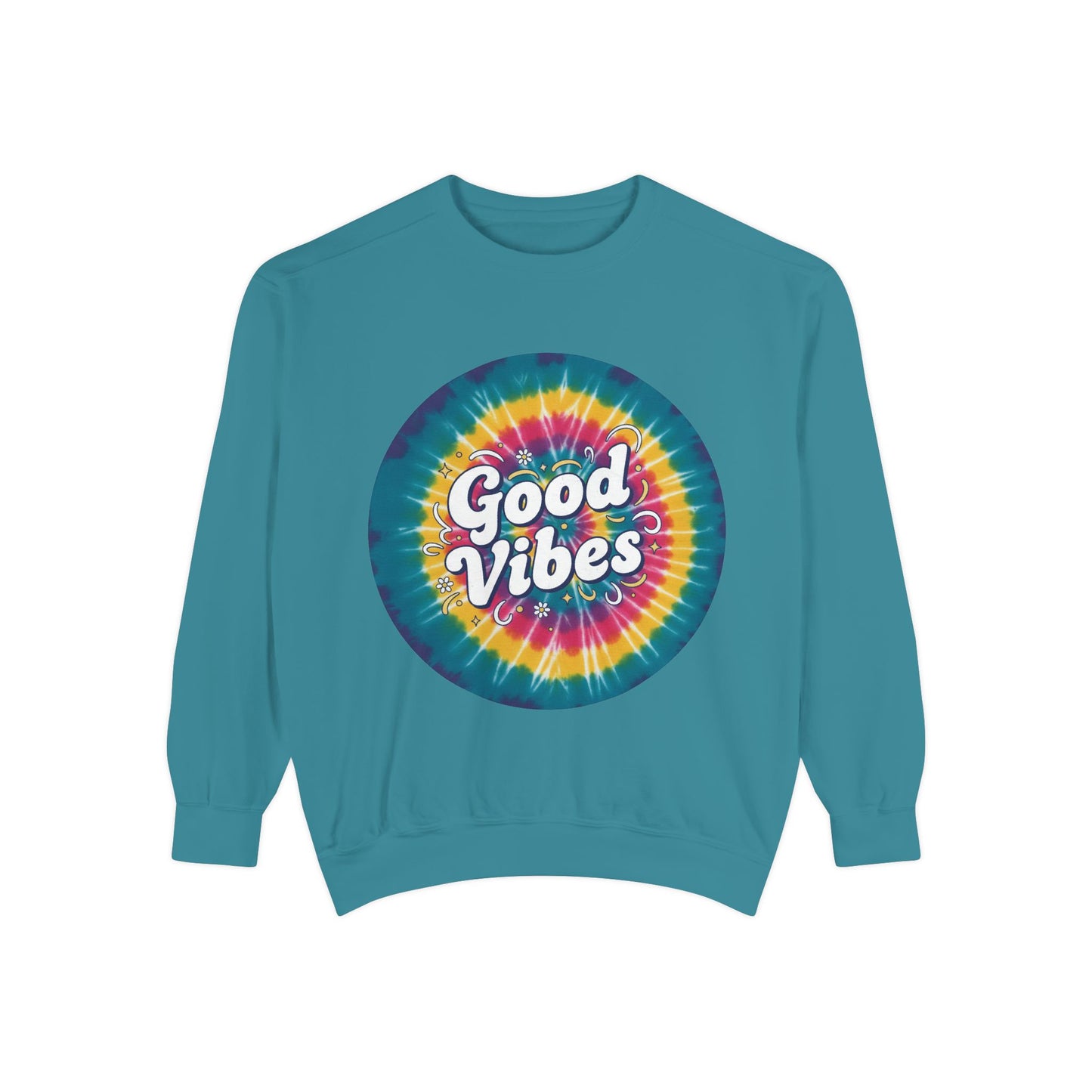 Tie-Dye "Good Vibes" Sweatshirt — Retro Colorful Cozy Pullover