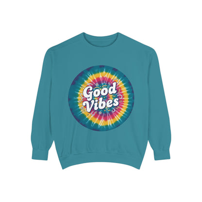 Tie-Dye "Good Vibes" Sweatshirt — Retro Colorful Cozy Pullover