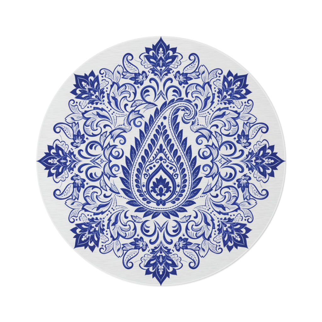 Bohemian Blue Paisley Round Rug — Decorative Floor Mat for Living Rooms & Entryways