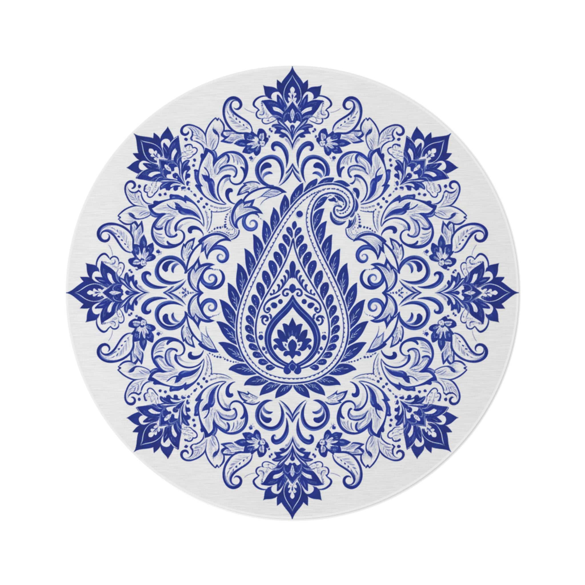 Bohemian Blue Paisley Round Rug — Decorative Floor Mat for Living Rooms & Entryways