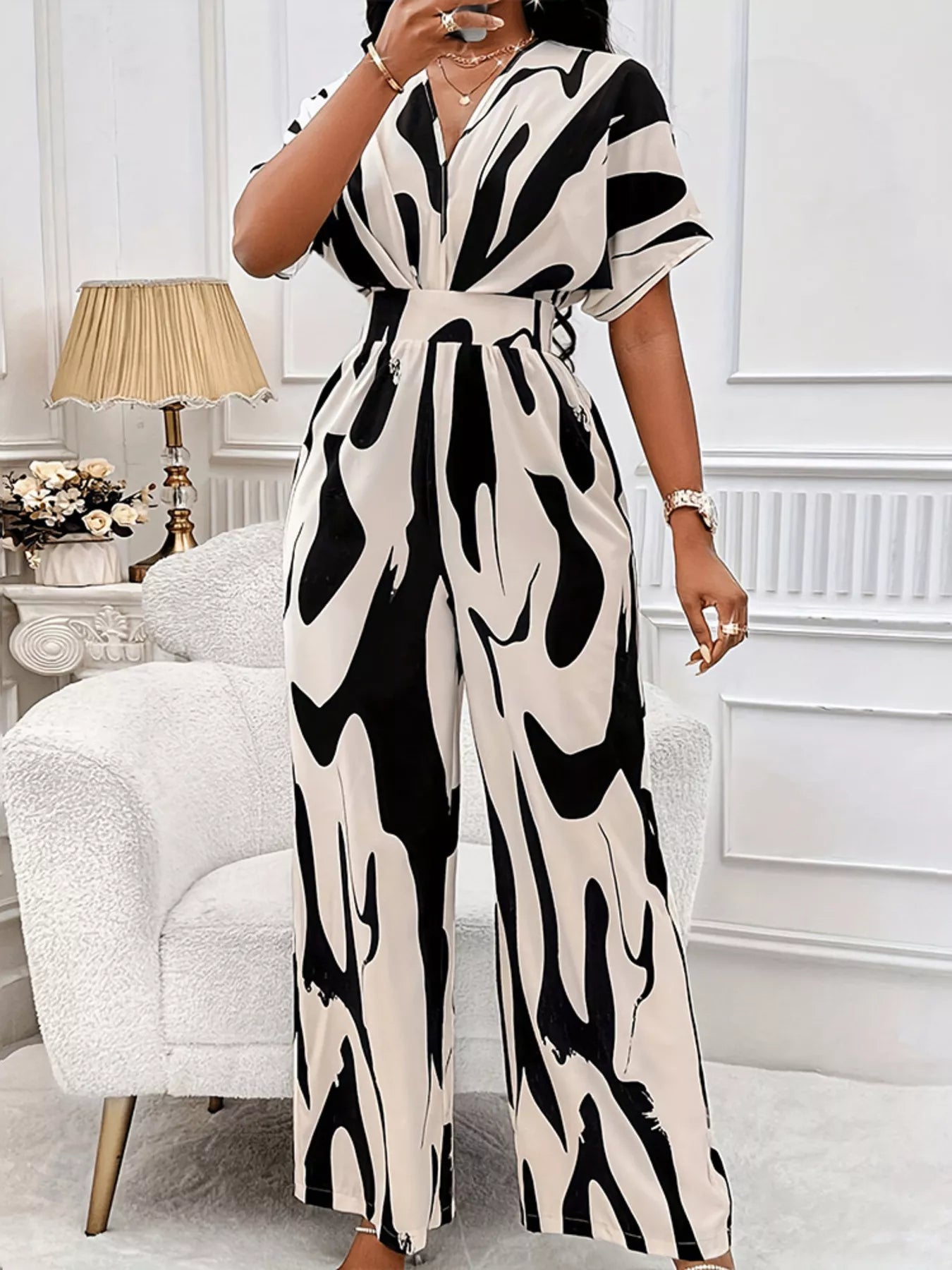 Abstract Print Wide-Leg Jumpsuit - Merit Sell