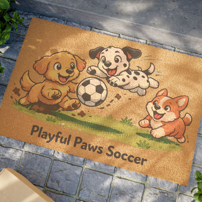 Playful Paws Soccer Doormat — Cute Puppy Welcome Mat for Kids’ Rooms & Front Door