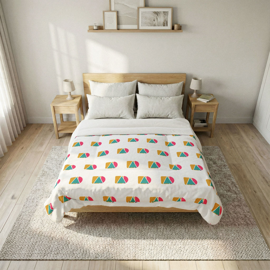 Geometric Rainbow Cotton Comforter — Colorful Modern Beach Ball Pattern Bedspread
