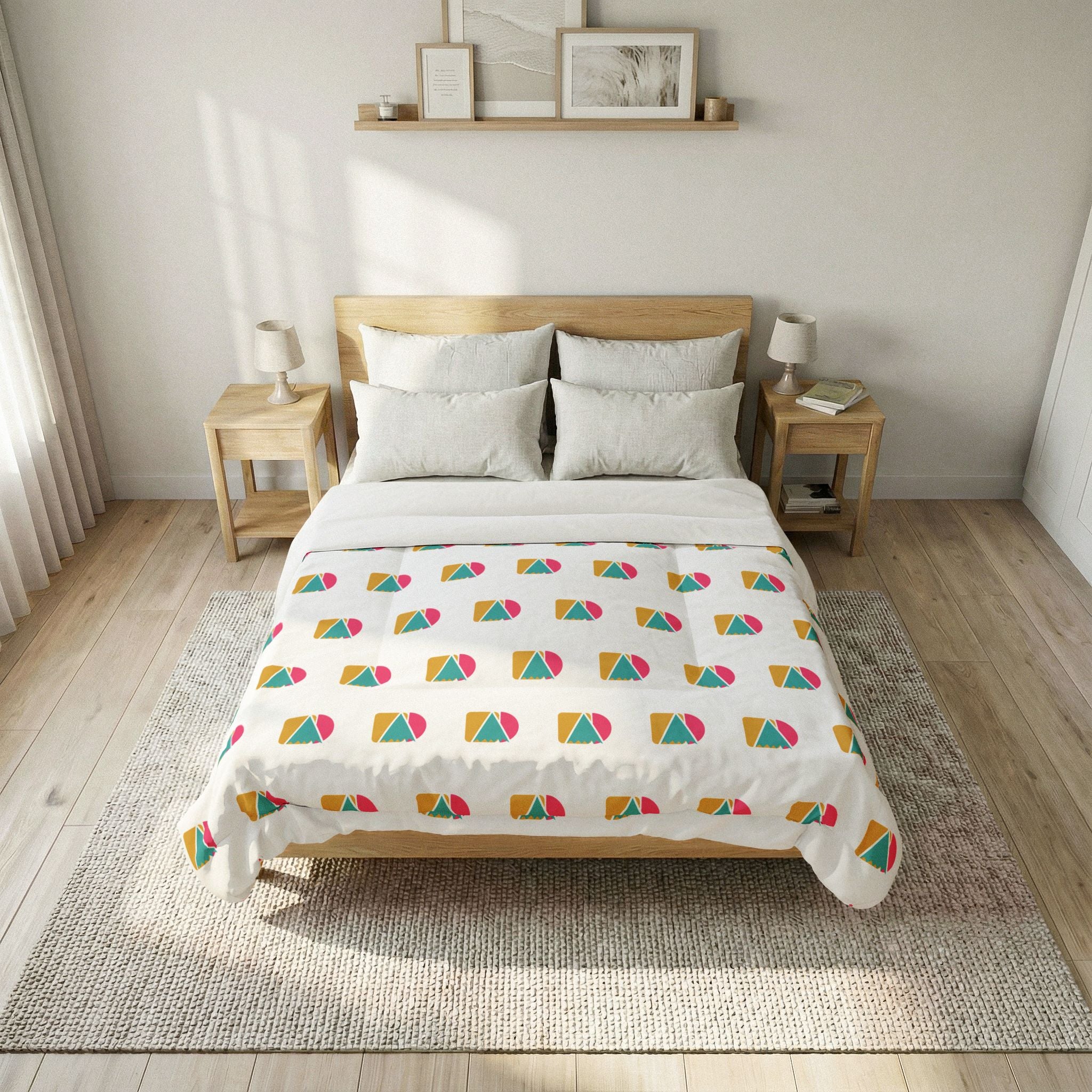 Geometric Rainbow Cotton Comforter — Colorful Modern Beach Ball Pattern Bedspread