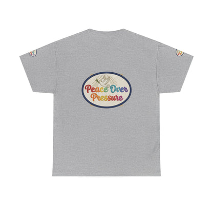 Peace Over Pressure T-Shirt — Retro Rainbow Dove Tee