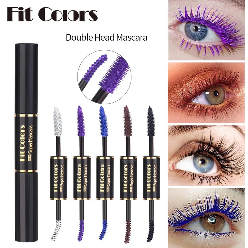 5Color Double Head Mascara Waterproof Fast Dry Eyelashes Curls Extension Make-Up Eyelashe Blue Purple Black White Coffee Mascara - Merit Sell