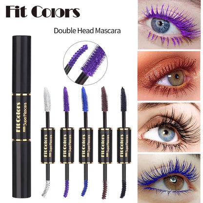 5Color Double Head Mascara Waterproof Fast Dry Eyelashes Curls Extension Make-Up Eyelashe Blue Purple Black White Coffee Mascara - Merit Sell