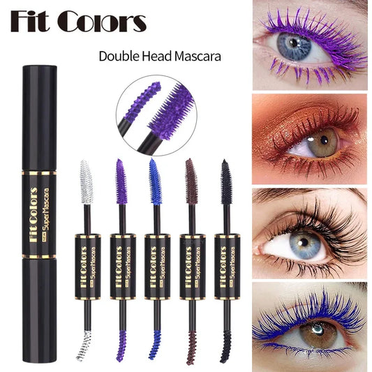 5Color Double Head Mascara Waterproof Fast Dry Eyelashes Curls Extension Make-Up Eyelashe Blue Purple Black White Coffee Mascara - Merit Sell