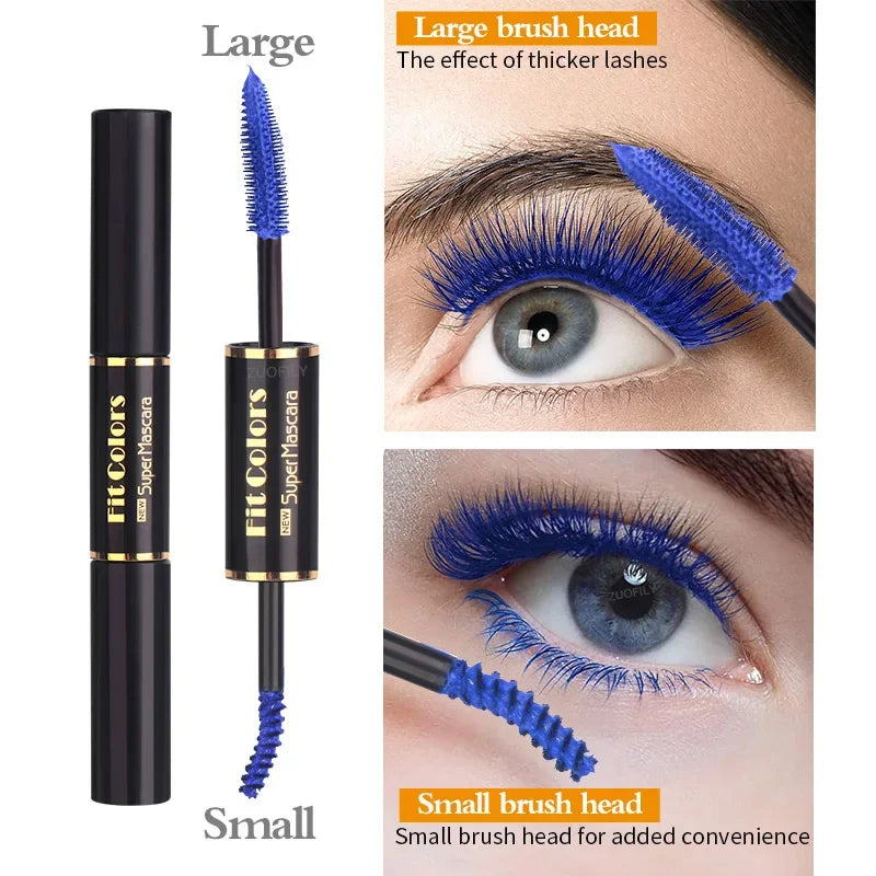 5Color Double Head Mascara Waterproof Fast Dry Eyelashes Curls Extension Make-Up Eyelashe Blue Purple Black White Coffee Mascara - Merit Sell