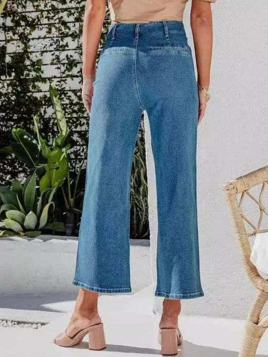Button Fly Cropped Jeans with Pockets - Merit Sell