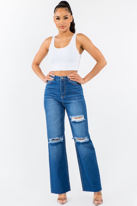 American Bazi Distressed Wide Leg Jeans | Trendy High Waist