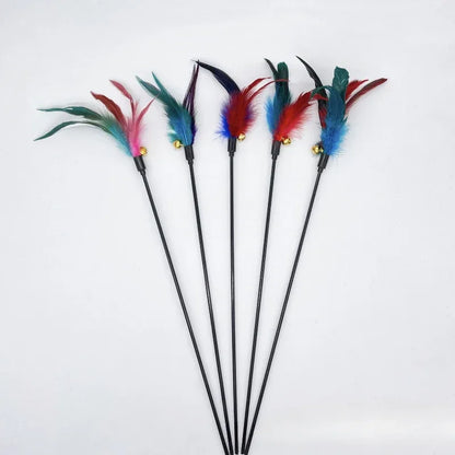 5pcs Funny Kitten Cat Teaser Interactive Toy Rod with Bell and Feather Toys For Pet Cats Stick Wire Chaser Wand Toy Random Color - Merit Sell