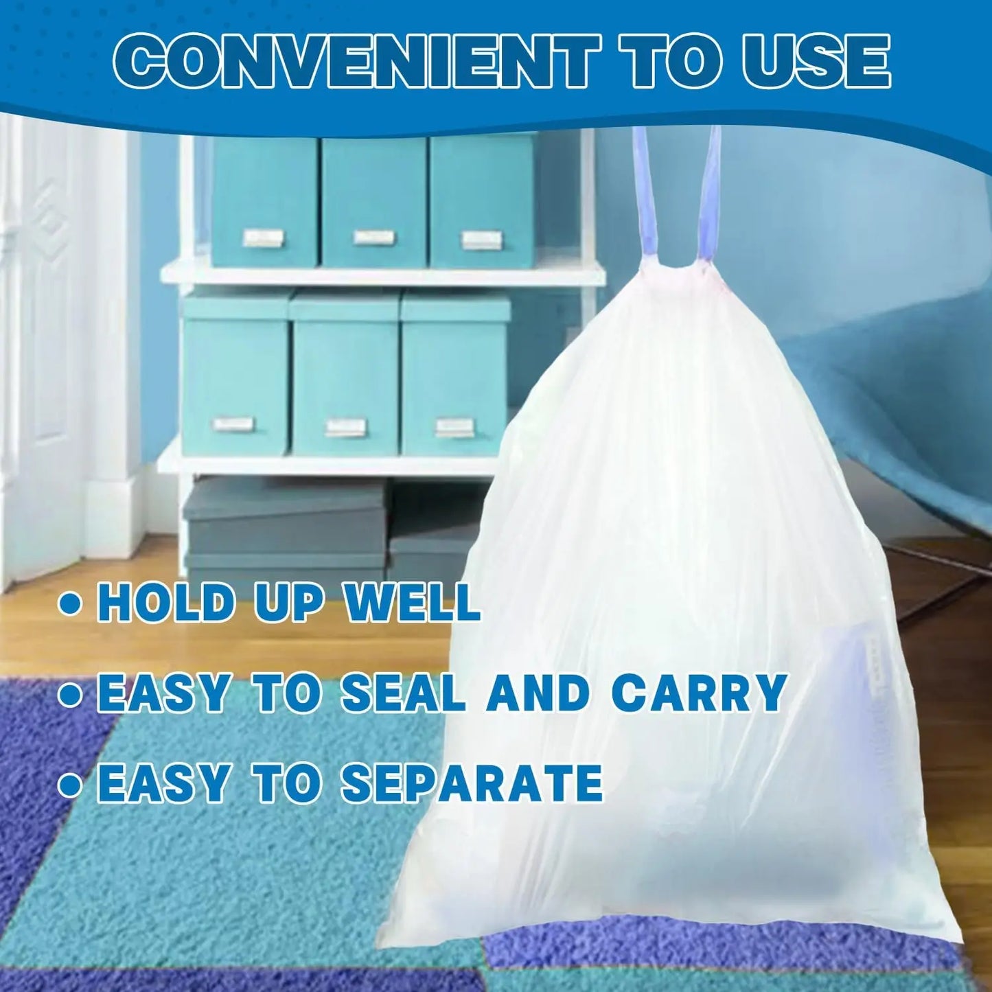 6 Gallon Drawstring Trash Bags, 120 Count Medium Garbage Liners, Strong Unscented for Home Office