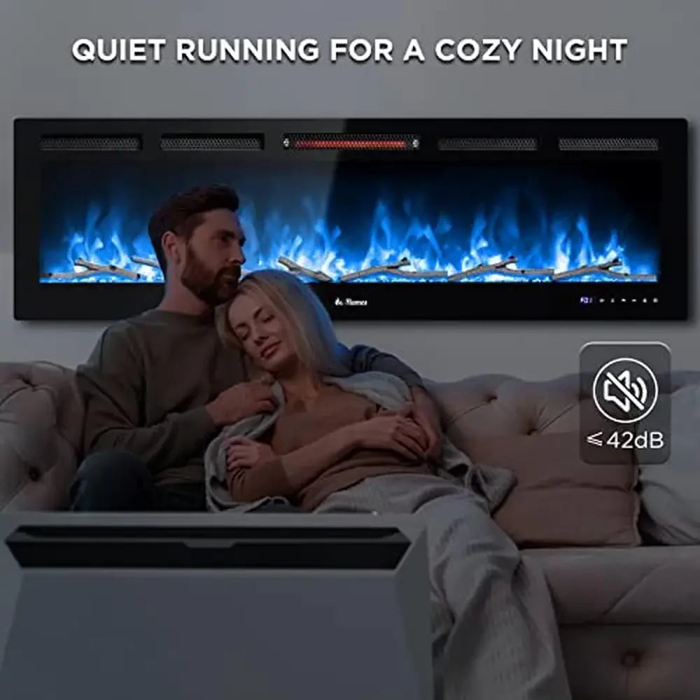 60" Smart WiFi Infrared Electric Fireplace with Realistic Flame & 1500W Quartz Heater Recessed or Wall Mounted Installation and - Merit Sell