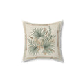 Botanical Palm Faux Suede Pillow — Green Palm Leaf Square Throw Pillow