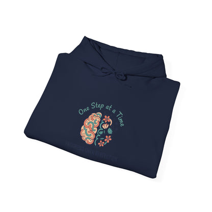 Hoodie — 'One Step at a Time' Brain & Flowers Motivational Pullover