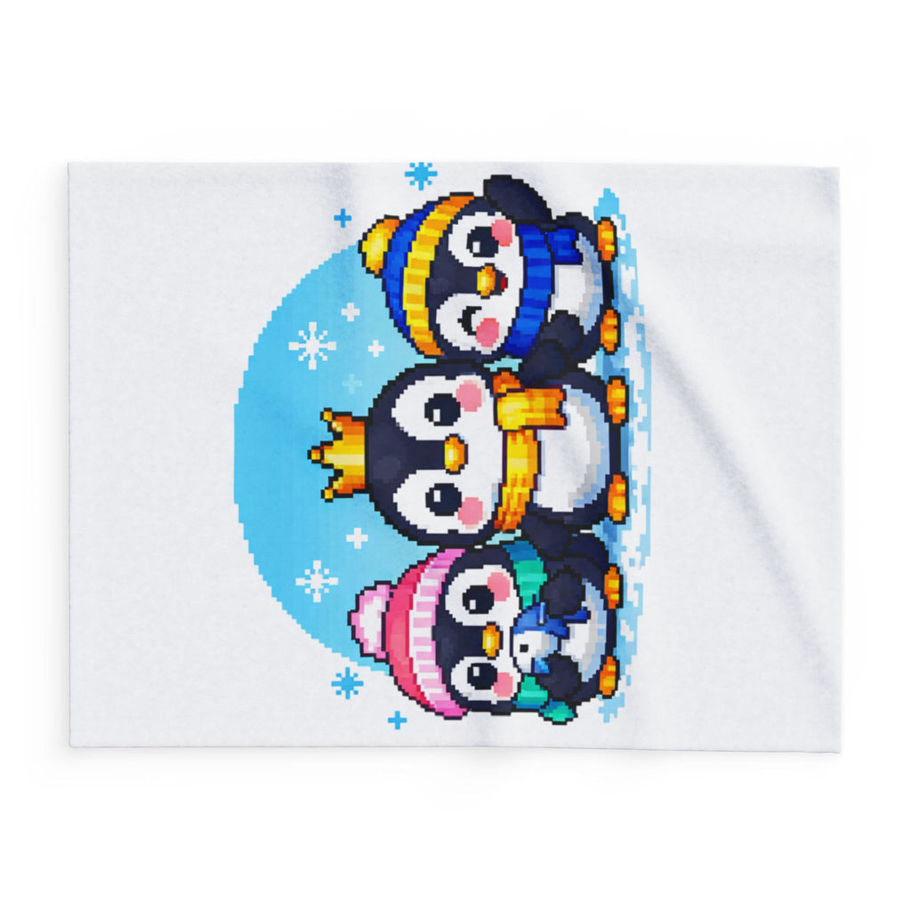 Penguin Pixel Trio Fleece Blanket — Cute Arctic Winter Throw for Kids & Holiday Gifts