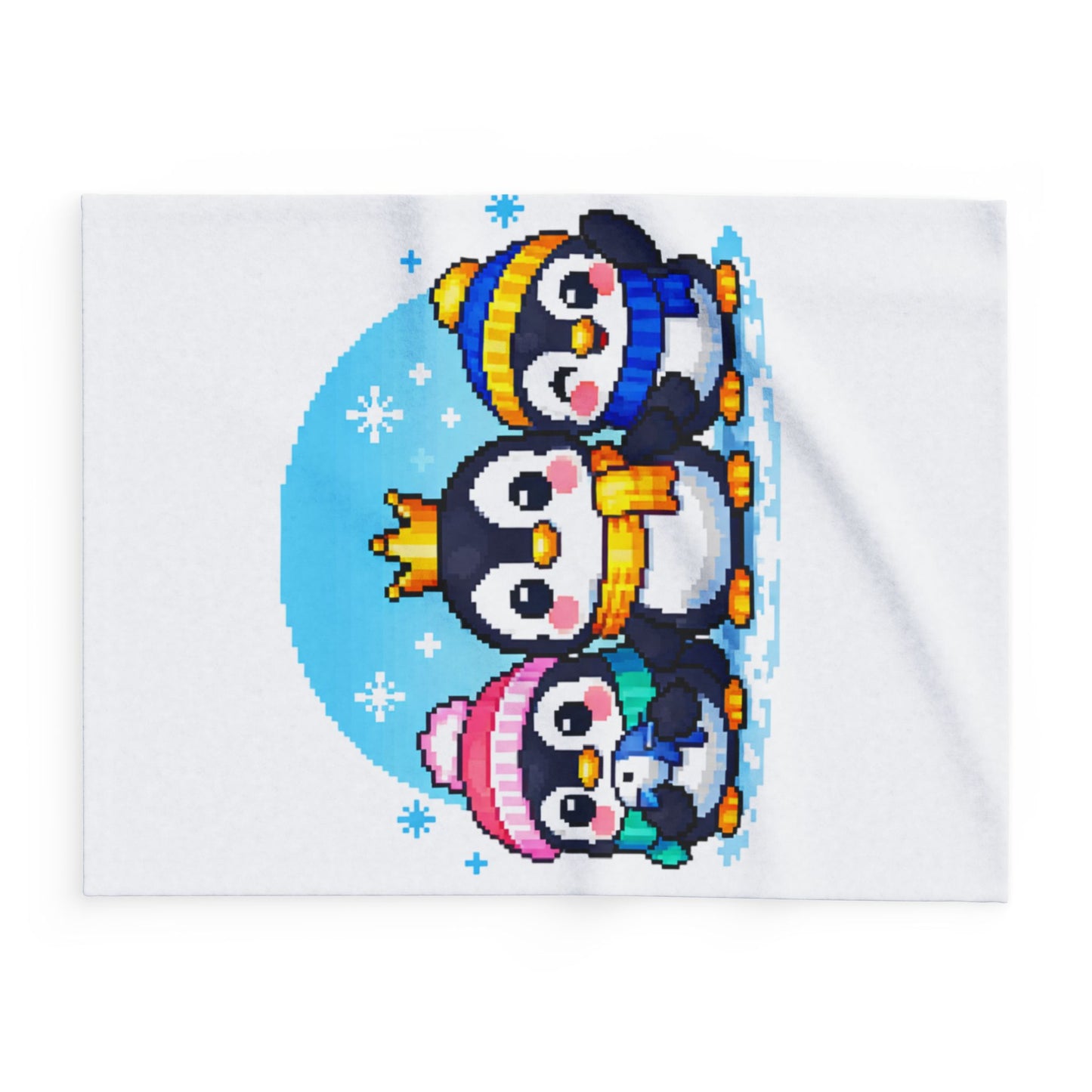 Penguin Pixel Trio Fleece Blanket — Cute Arctic Winter Throw for Kids & Holiday Gifts