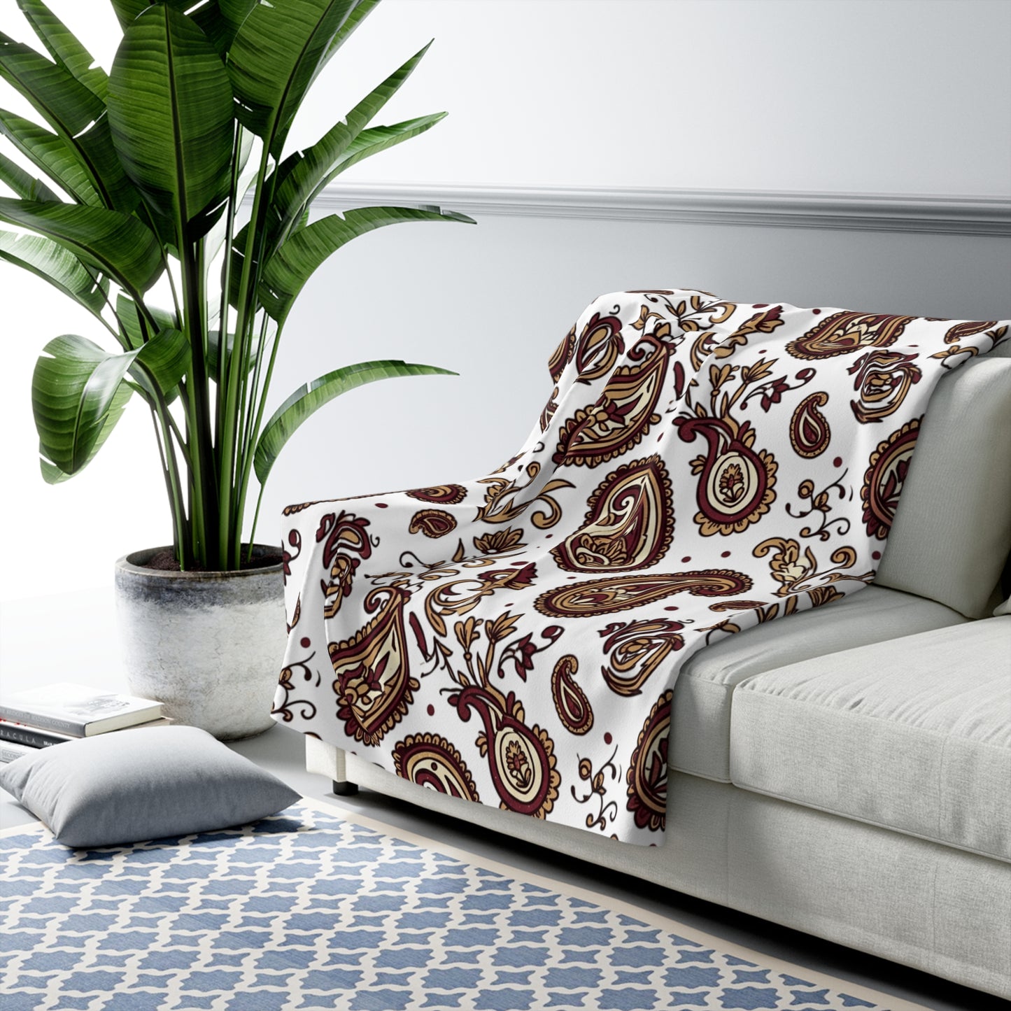 Paisley Sherpa Fleece Blanket — Cozy Brown Vintage Pattern