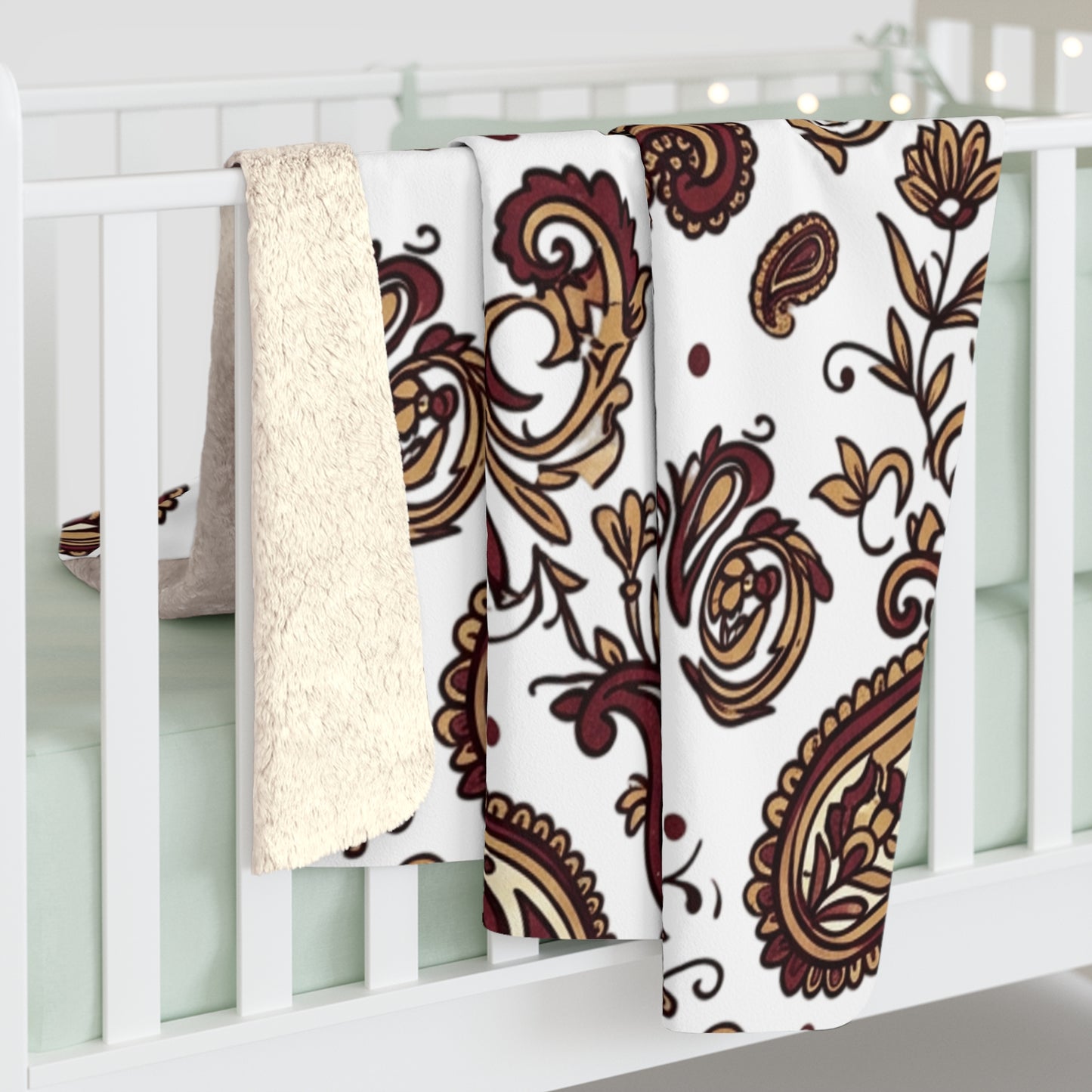 Paisley Sherpa Fleece Blanket — Cozy Brown Vintage Pattern