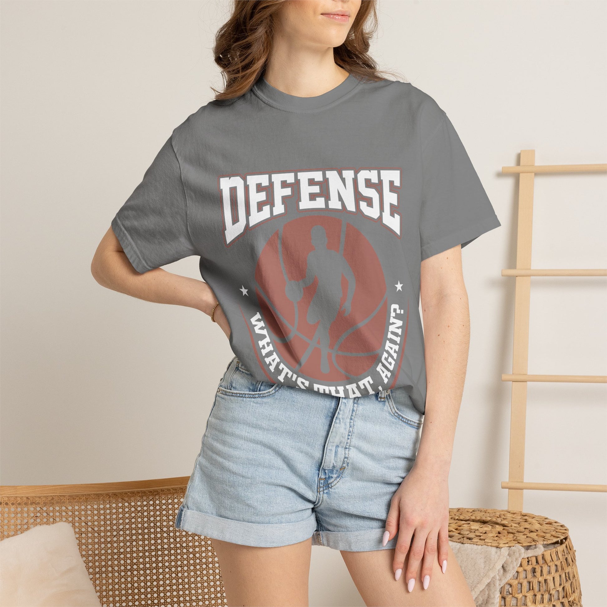 Basketball T-Shirt — "Defense: What's That, Again?" Vintage-Style Athletic Tee - Merit Sell