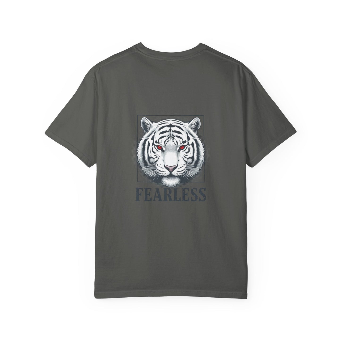 Fearless White Tiger T-Shirt — Bold Graphic Tee with 'FEARLESS' Text