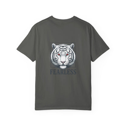 Fearless White Tiger T-Shirt — Bold Graphic Tee with 'FEARLESS' Text